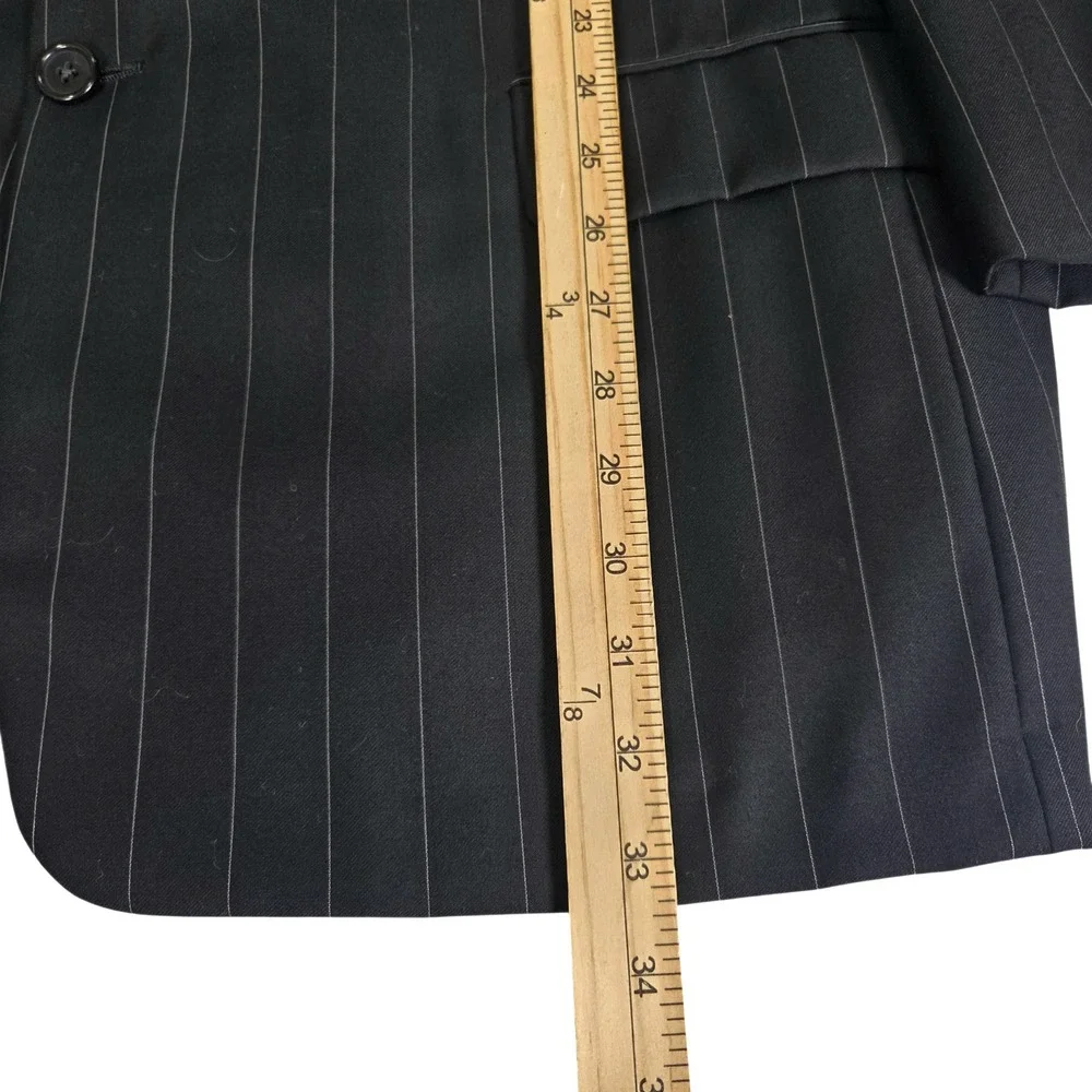 Hickey Freeman Loro Piana Black Pinstripe Tasmanian Wool Black‎  Mens 45R Blazer